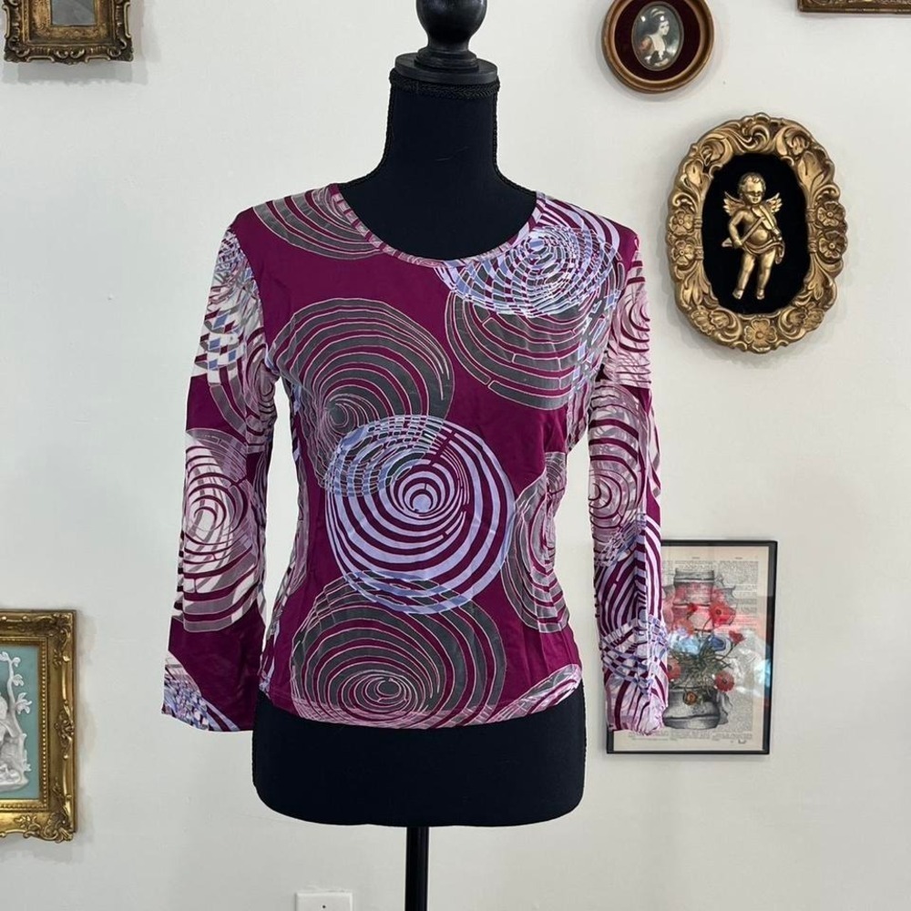Vintage‎ Y2K JGAGLINS Modafloris Italy Purple Swirl Mesh Top